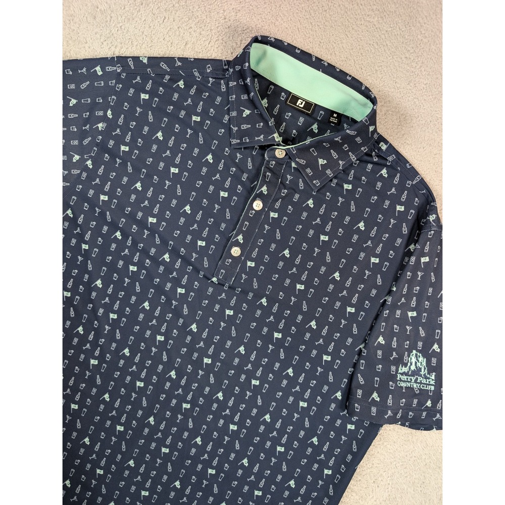 FootJoy Mens Navy Cocktail Print Golf Polo Perry Park Country Club Size M
